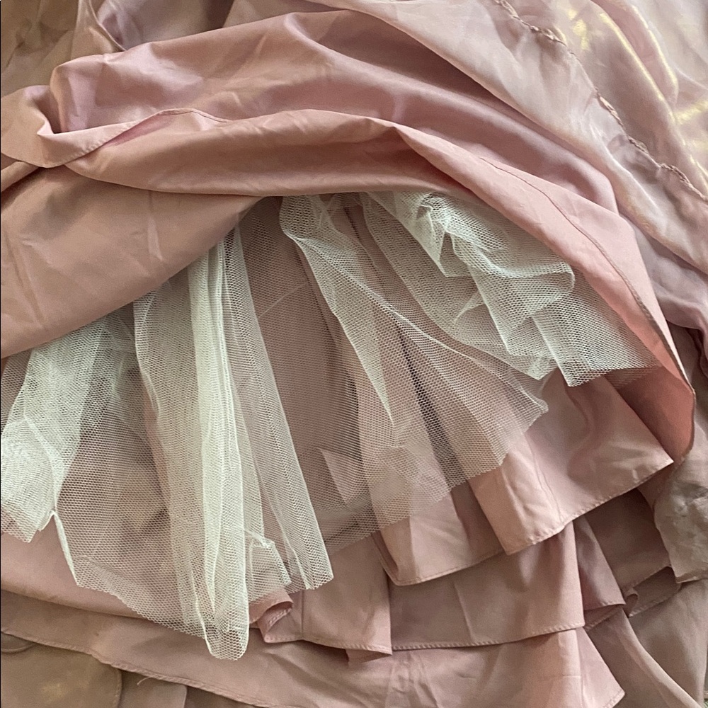 Mac Duggal Pink Iridescent One Shoulder Rosette Ball Gown Pink Rose Gold Size 12 - Picture 12 of 12